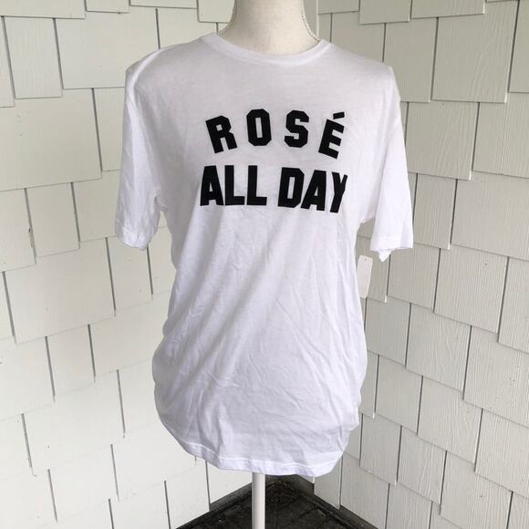 Kid Dangerous Tops - Kid Dangerous Women's White/Black "Rosé All Day" Crew Neck Graphic Tee sz M